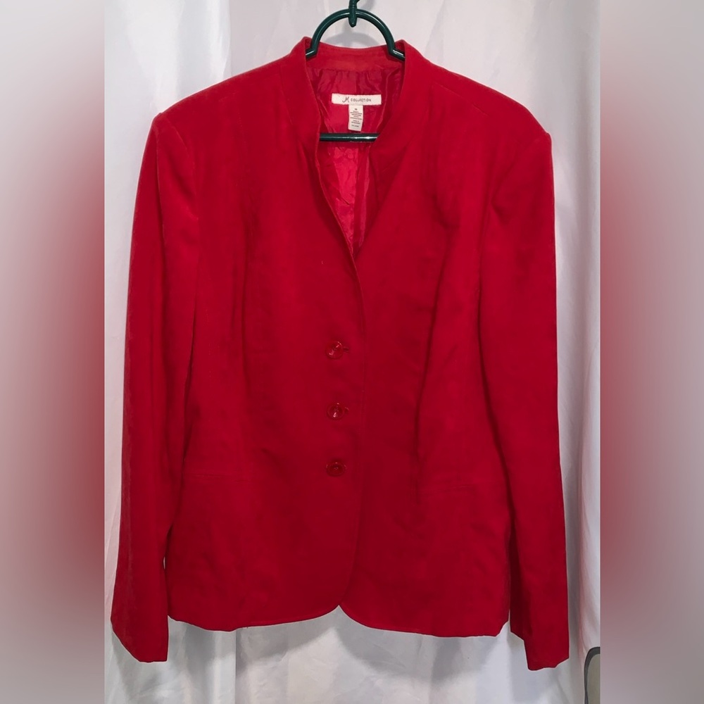 JM Collection Blazer Jacket Versatile Radiant Red Size 16 Velour Comfort Feel